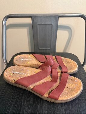 Merrell Napa Valley Slide Sandals Merlot Leather Cork Women’s Size 6